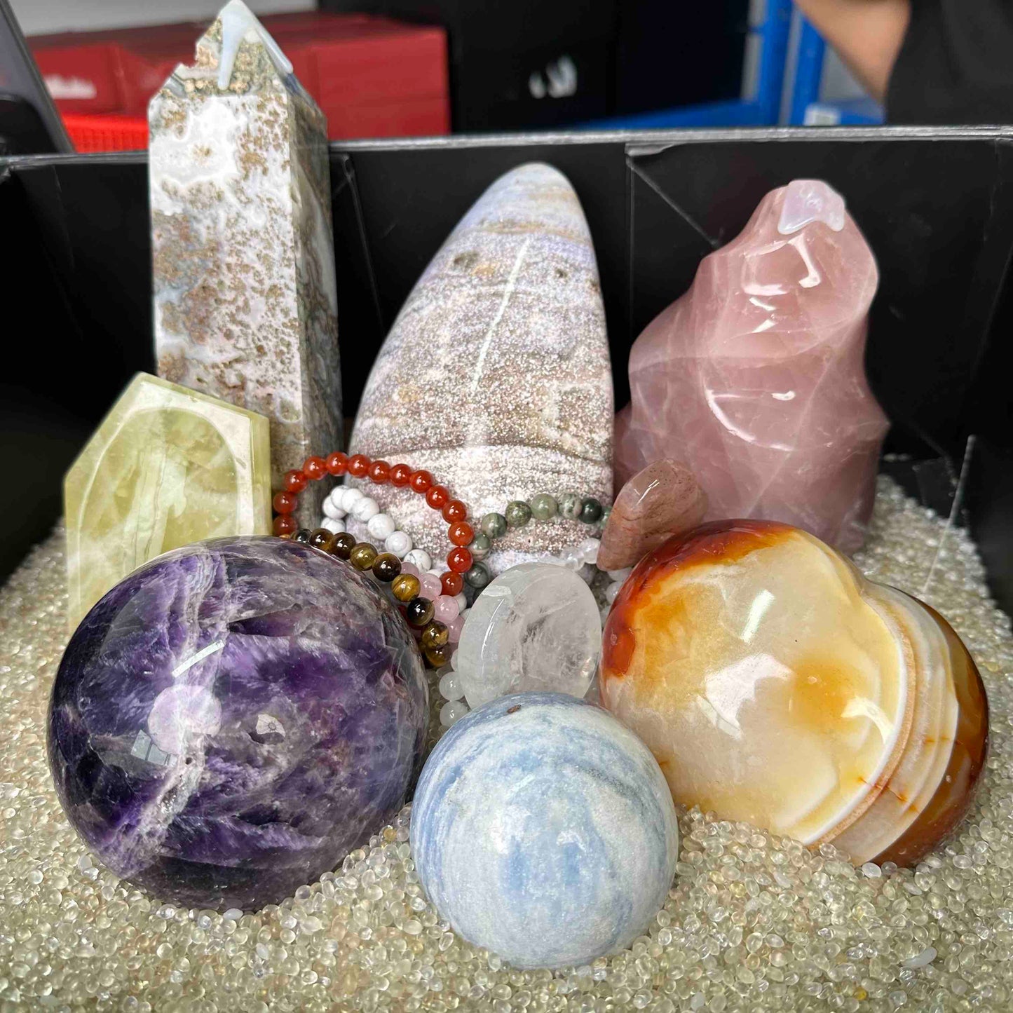Huge Crystal Bundle - Huge Size - 1 Crystal Tower 1 Crystal Sphere and 1 Crystal Form - Shipping Fee Included- HighlandCrystal Anew
