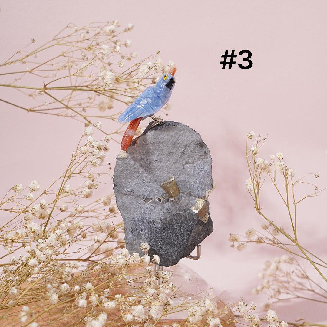 Raw Crystal Bird Carving with holder