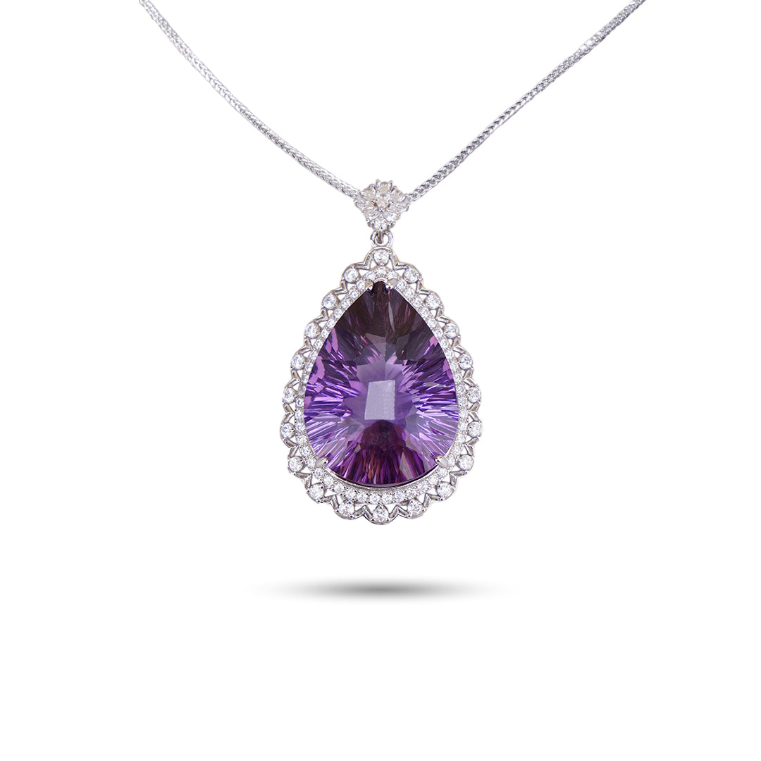 Amethyst Crystal Drop Pendant with Zircon 925 silver Necklace