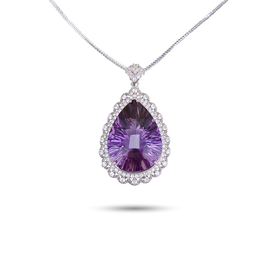 Amethyst Crystal Drop Pendant with Zircon 925 silver Necklace