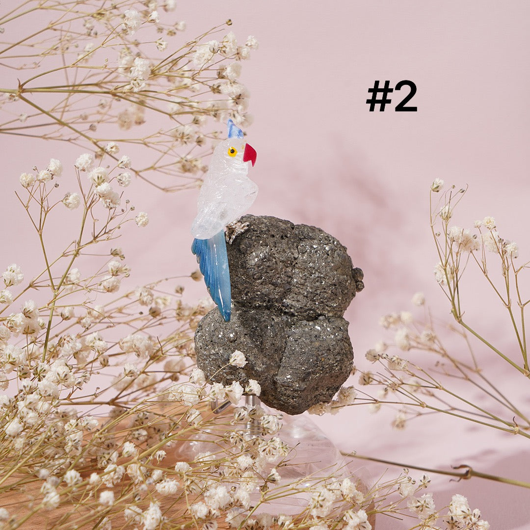 Raw Crystal Bird Carving with holder