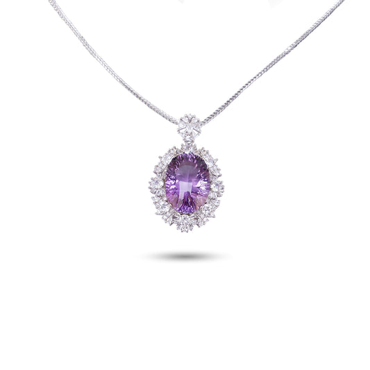 Amethyst Crystal Oval Pendant with Zircon 925 silver Necklace