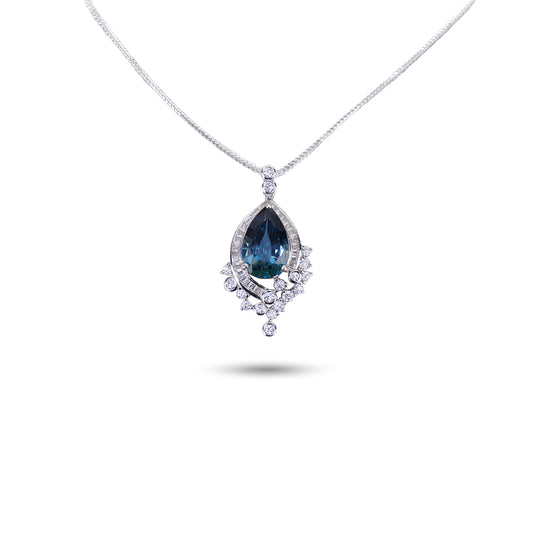 Blue Topaz Crystal Pendant with Zircon 925 silver Necklace