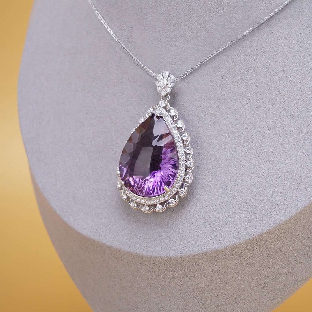 Amethyst Crystal Drop Pendant with Zircon 925 silver Necklace