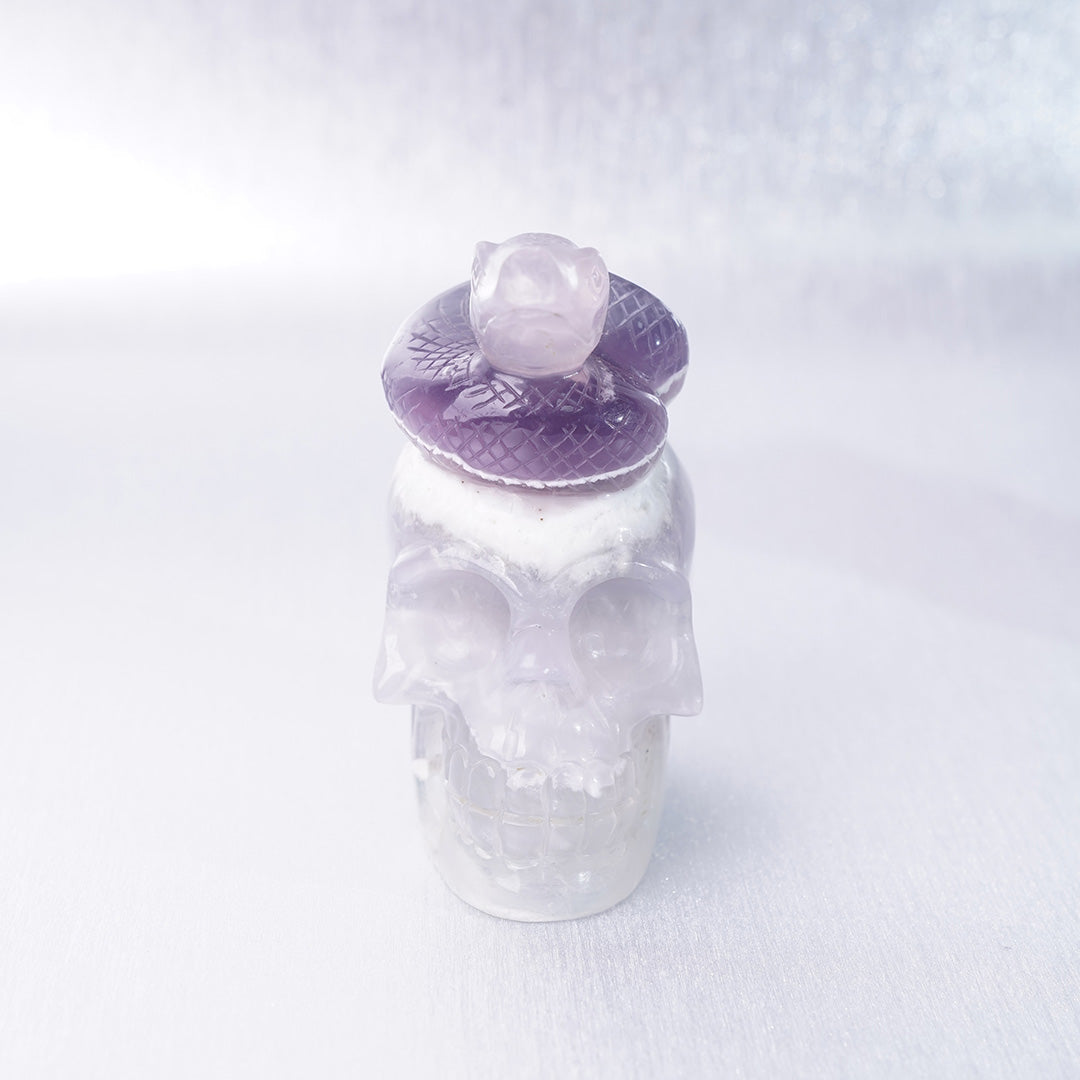 Fluorite Crystal Carving Purple Snake lying on Skull