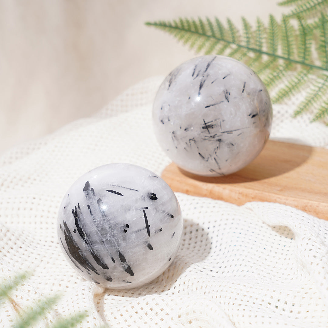 Black Tourmaline Quartz Crystal Sphere