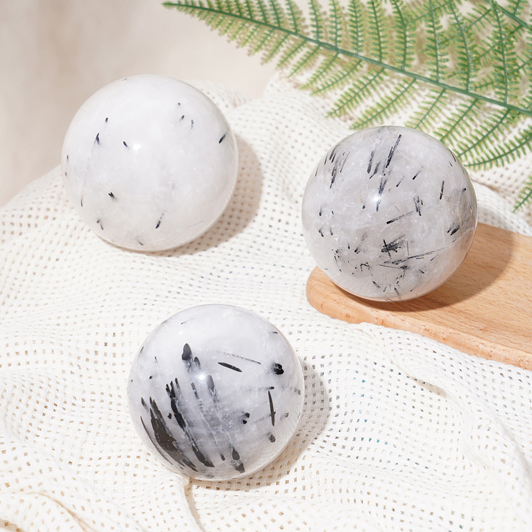 Black Tourmaline Quartz Crystal Sphere