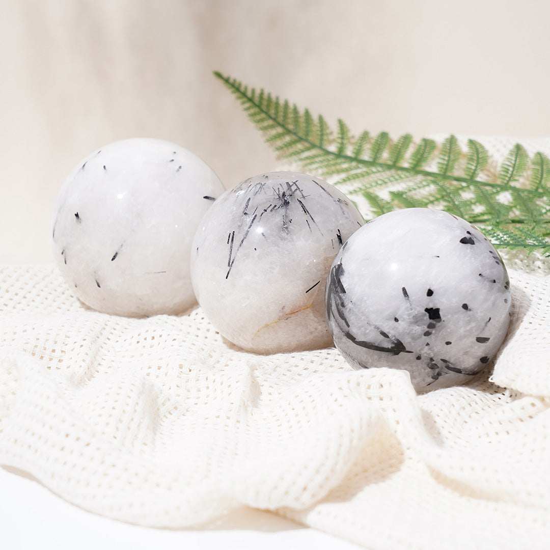 Black Tourmaline Quartz Crystal Sphere