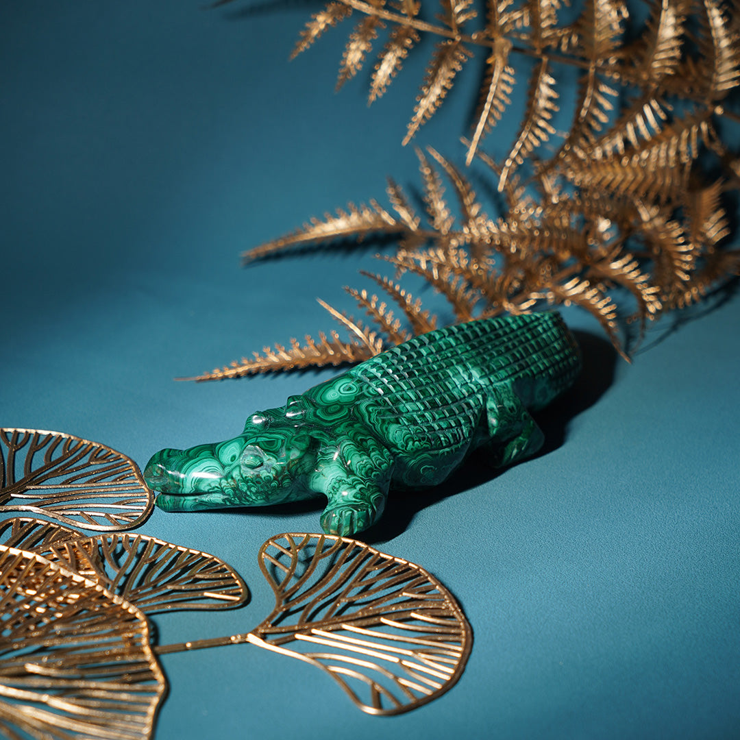 Malachite carved crocodile