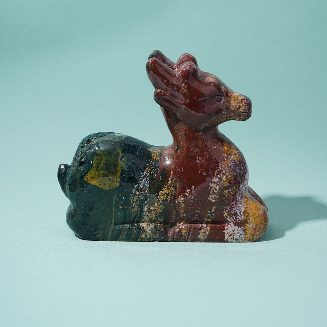 Sitting deer Sculpture Ocean Jasper