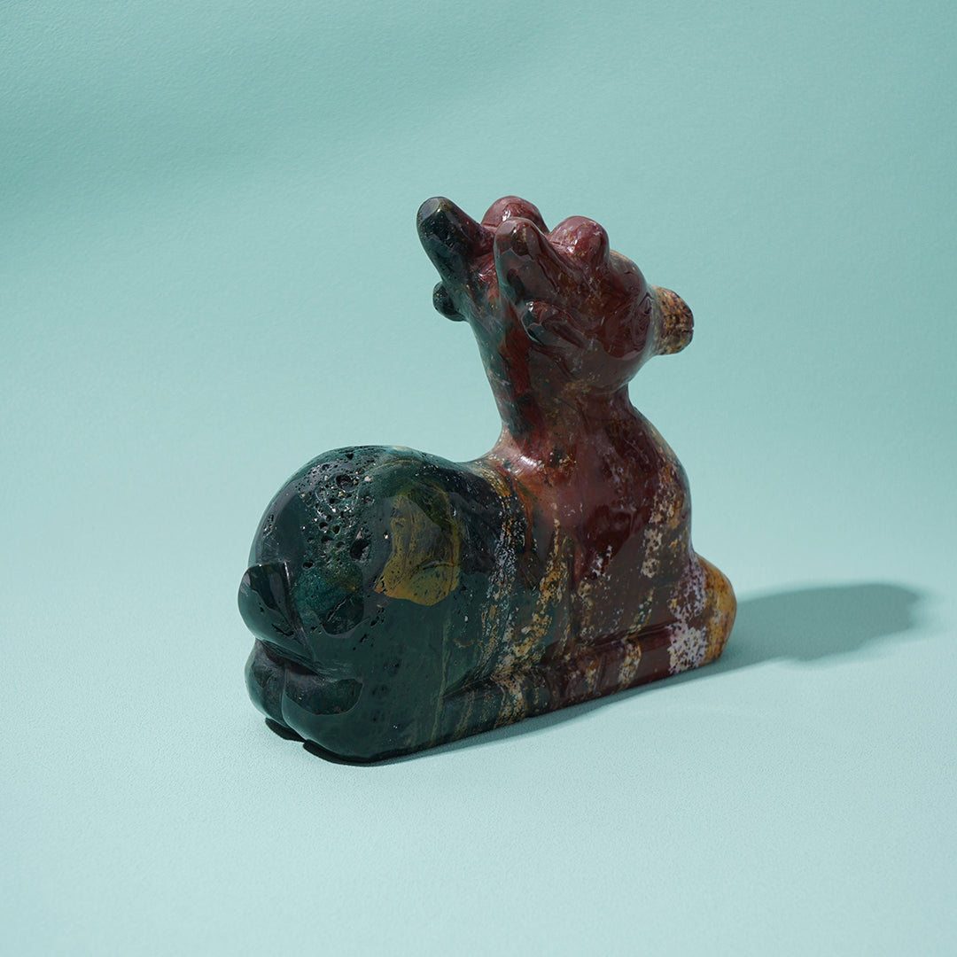 Sitting deer Sculpture Ocean Jasper