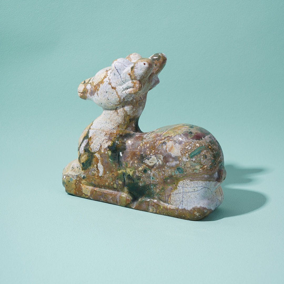 Sitting deer Sculpture Ocean Jasper