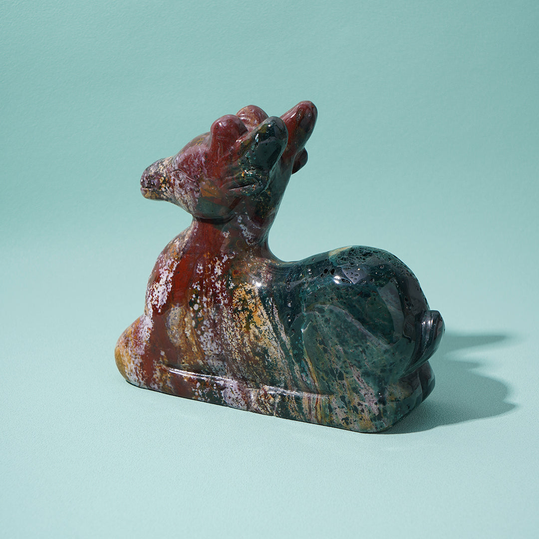 Sitting deer Sculpture Ocean Jasper