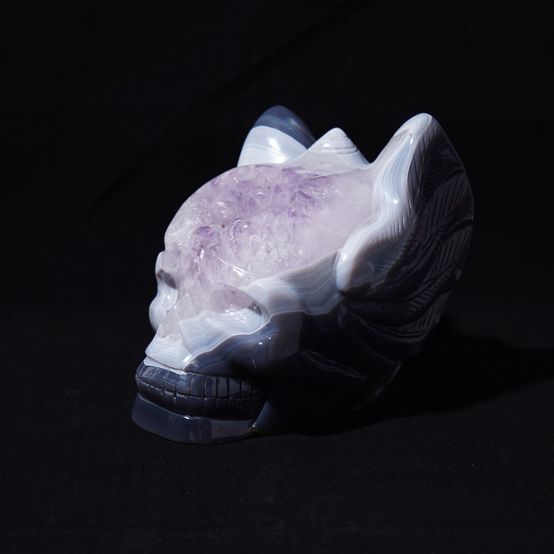 Druzy Agate Cat Ears Skull