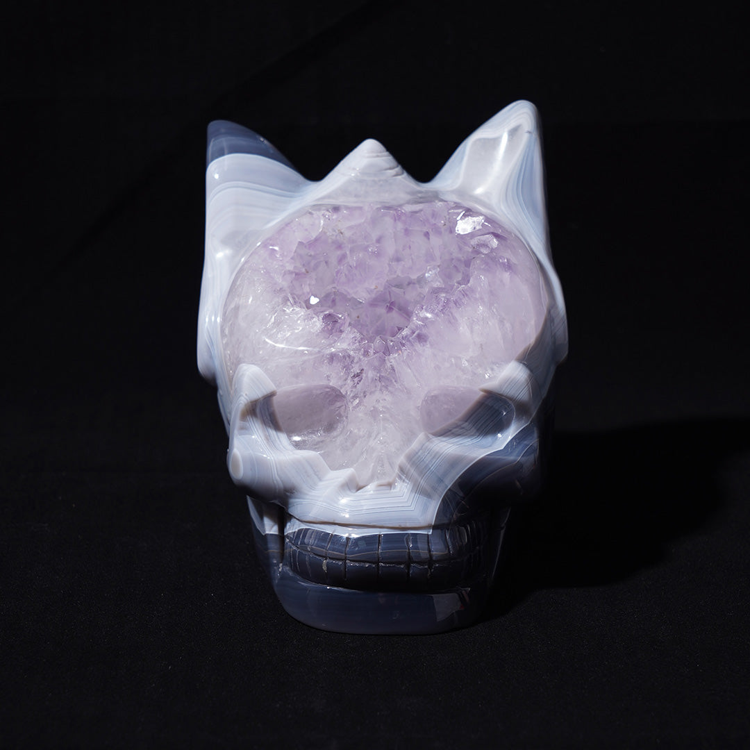 Druzy Agate Cat Ears Skull