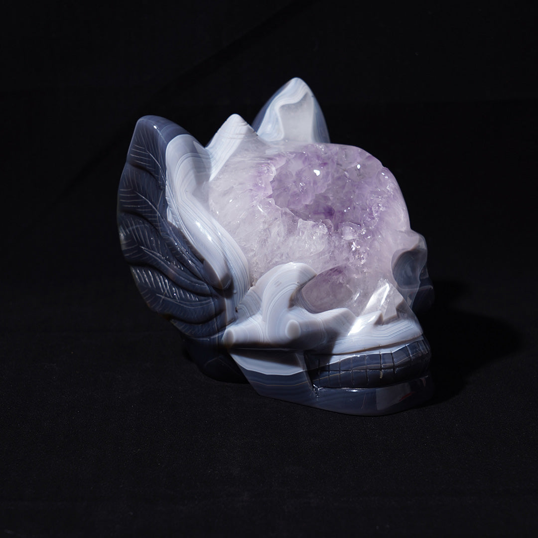 Druzy Agate Cat Ears Skull