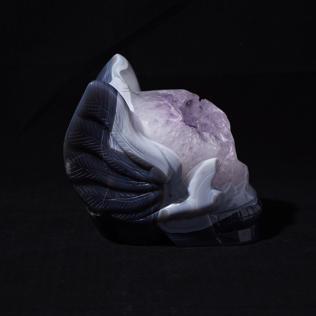 Druzy Agate Cat Ears Skull