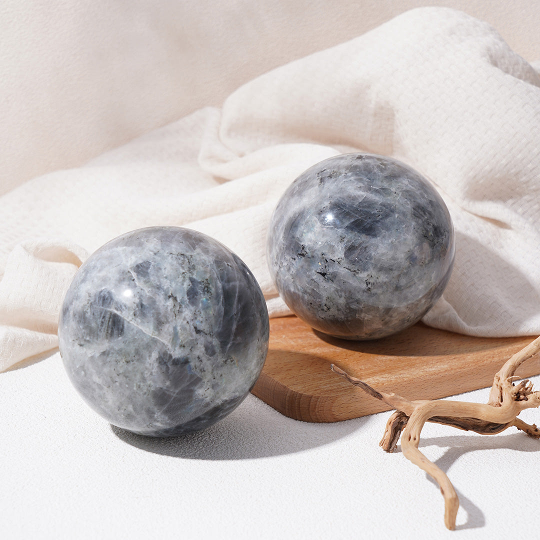 Shining grey labradorite sphere