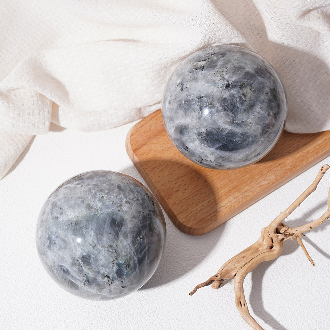 Shining grey labradorite sphere