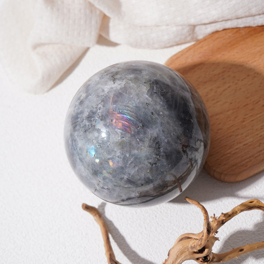Shining grey labradorite sphere