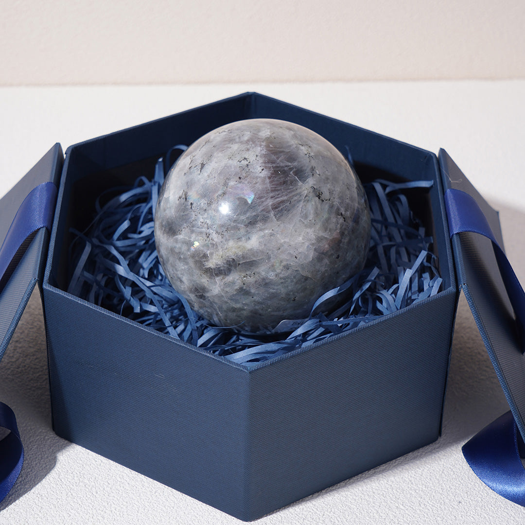 Shining grey labradorite sphere