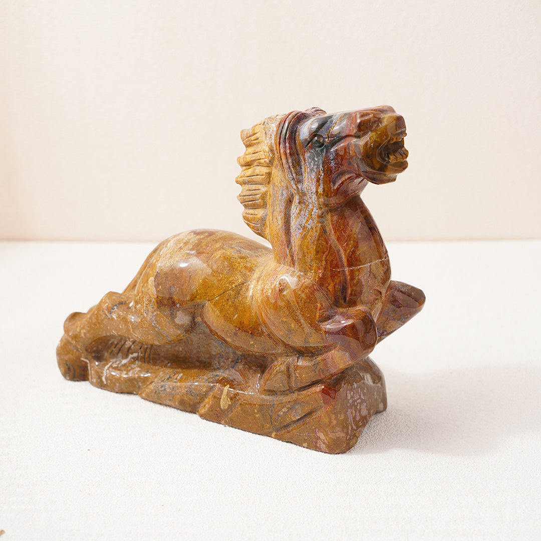 Carved Horse Sculpture Ocean Jasper