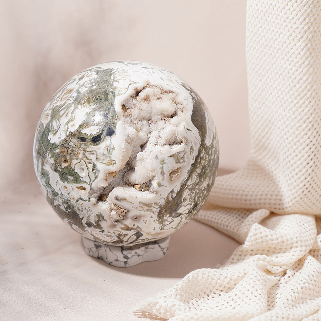 Huge Drusy Moss Agate Sphere 63CM