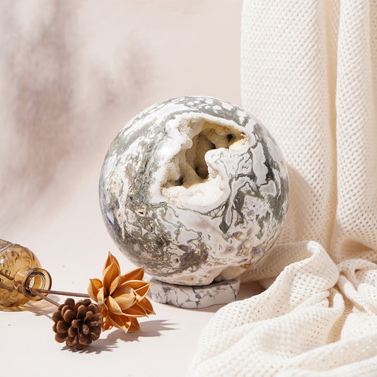 Huge Drusy Moss Agate Sphere 63CM
