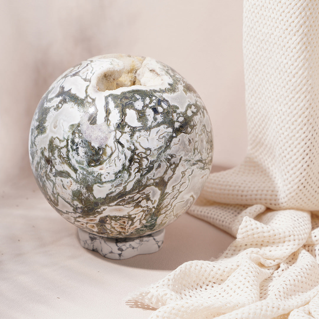 Huge Drusy Moss Agate Sphere 63CM