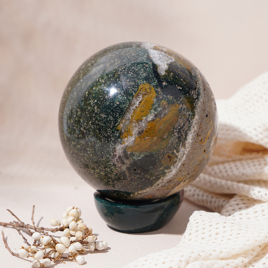 Natural Drusy Ocean Jasper Sphere