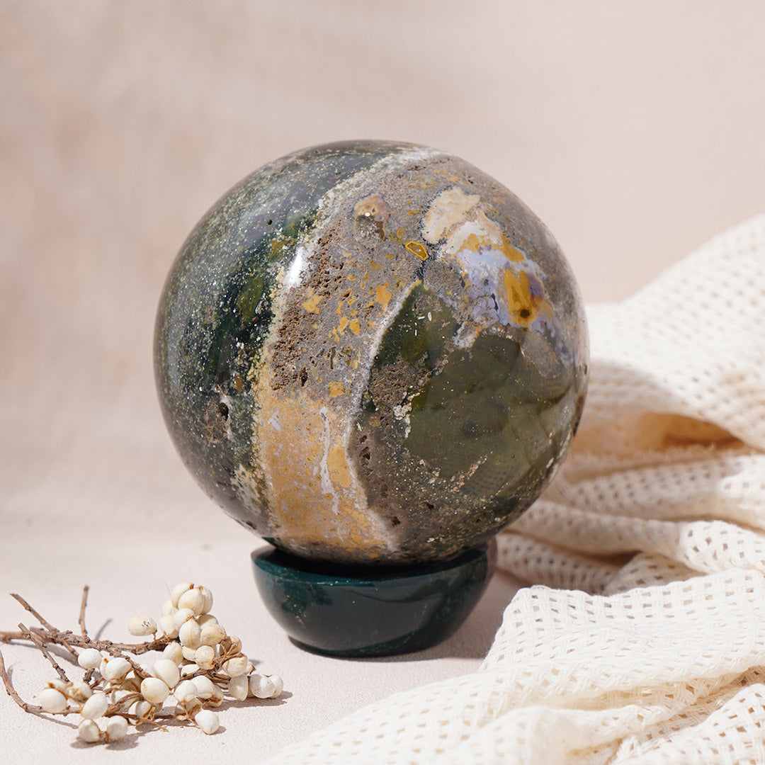 Natural Drusy Ocean Jasper Sphere
