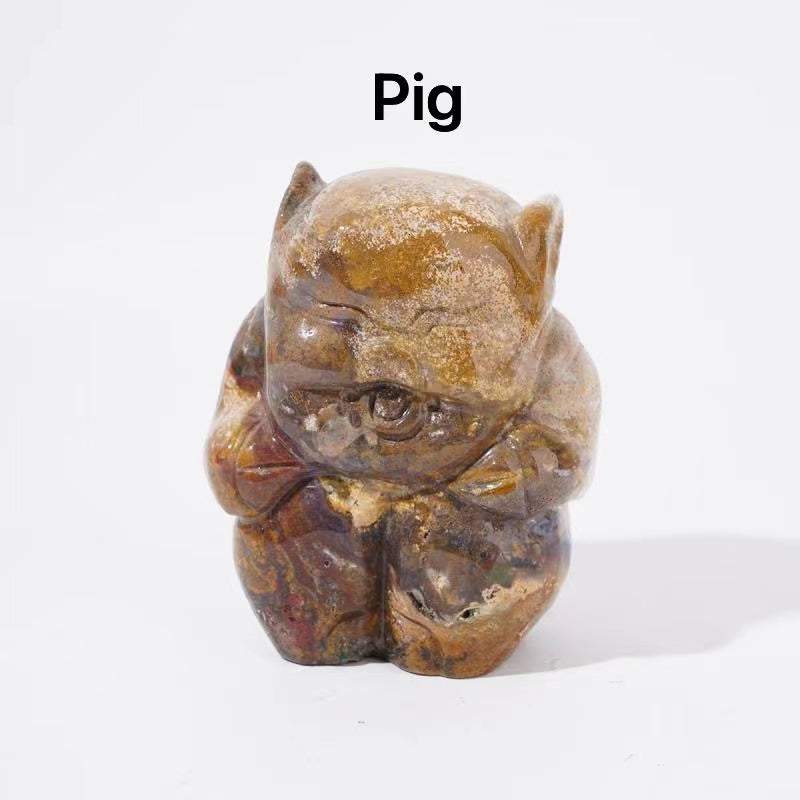 Pig Rabbit Ocean Jasper Crystal Carving Stone animals