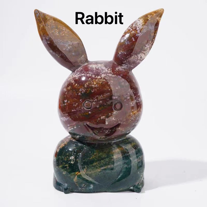 Pig Rabbit Ocean Jasper Crystal Carving Stone animals