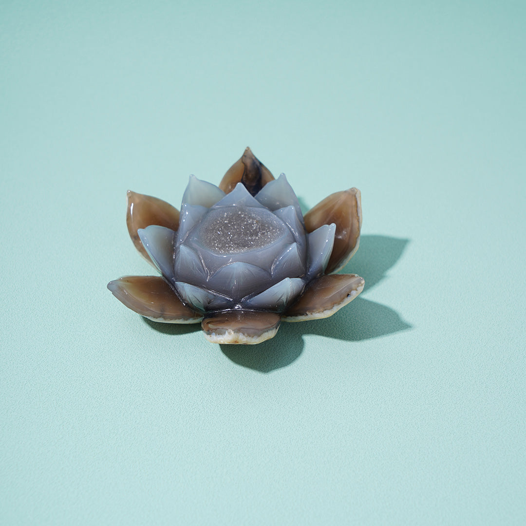 Lotus Flower Drusy Agate Figurine