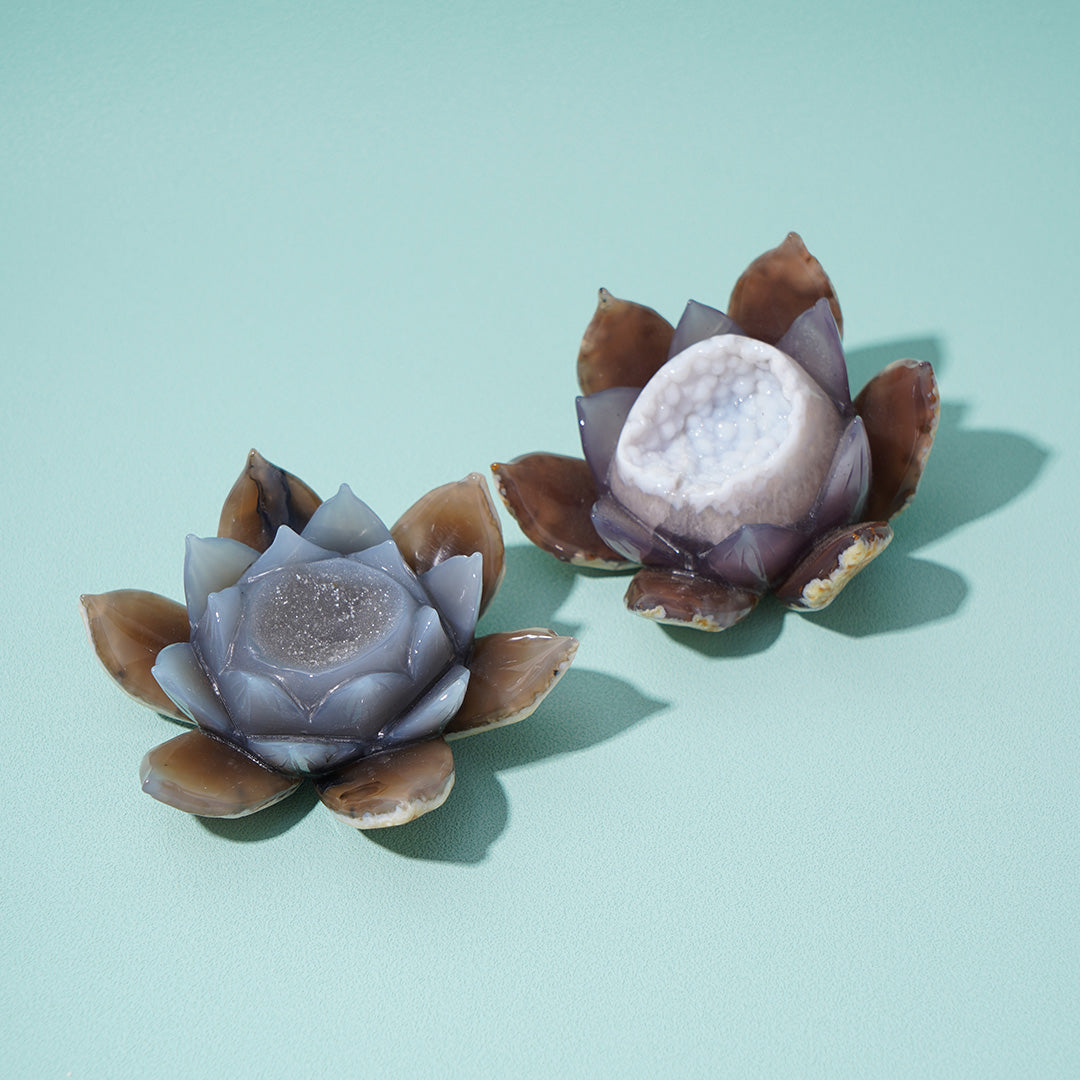 Lotus Flower Drusy Agate Figurine