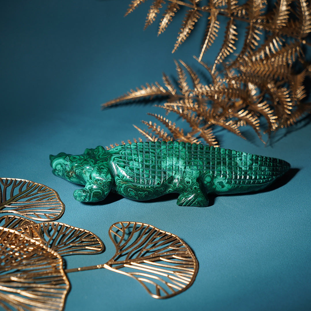 Malachite carved crocodile