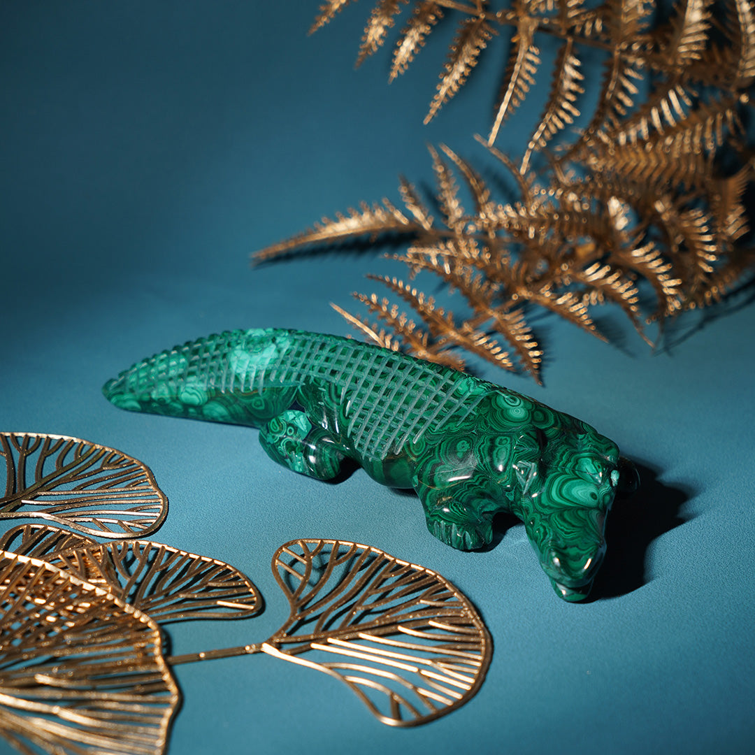 Malachite carved crocodile