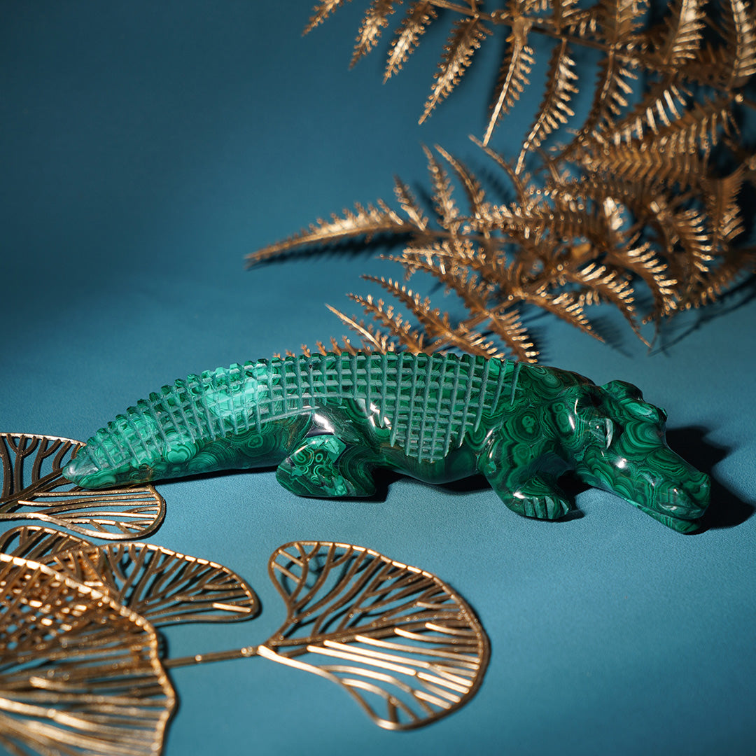 Malachite carved crocodile