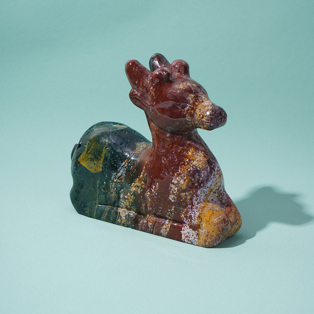 Sitting deer Sculpture Ocean Jasper