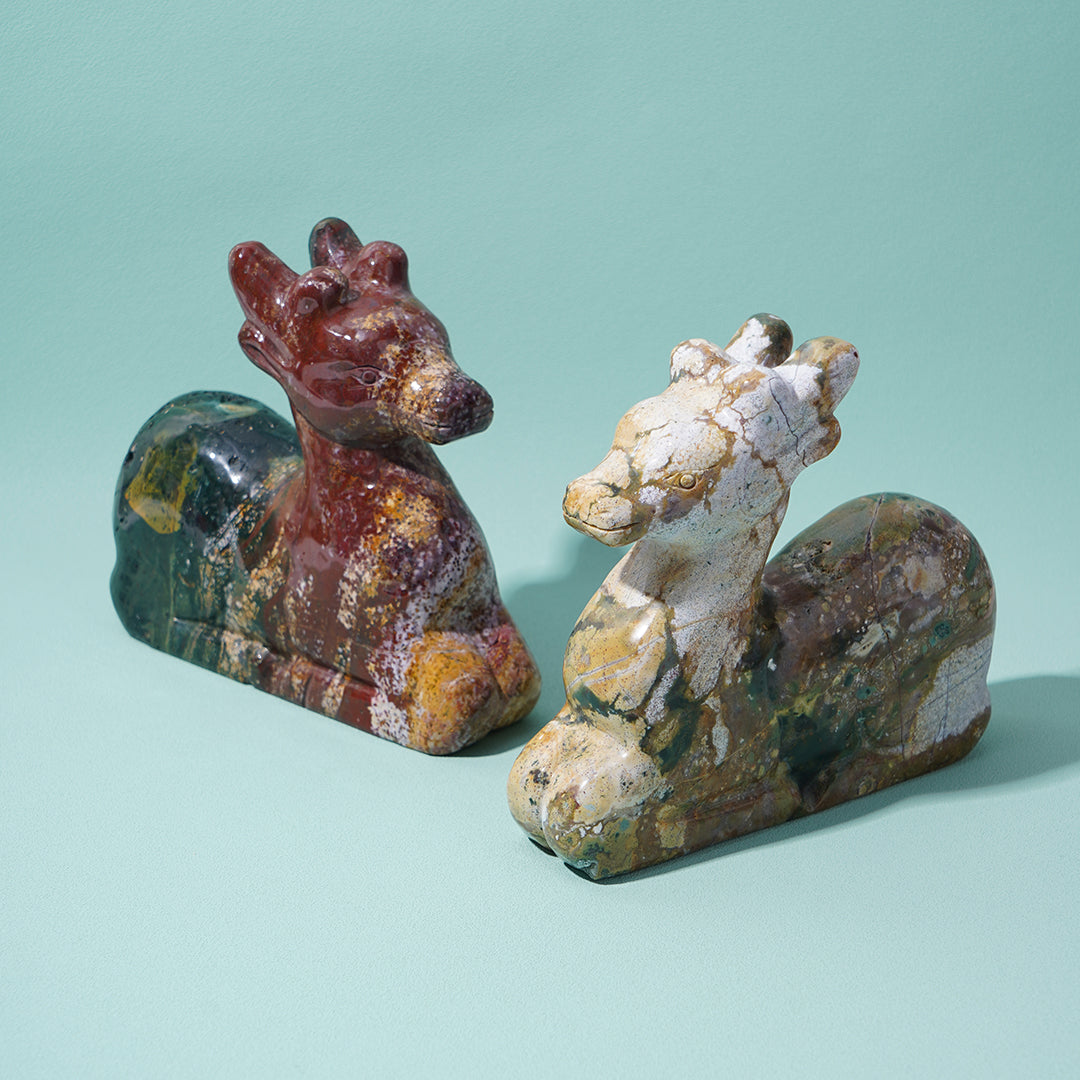 Sitting deer Sculpture Ocean Jasper