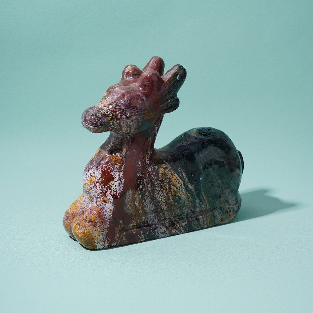 Sitting deer Sculpture Ocean Jasper